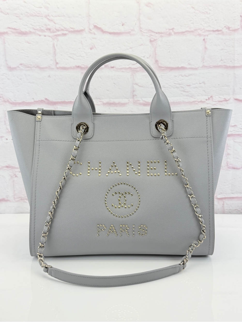 Chanel Caviar Studded Small Deauville Tote Grey